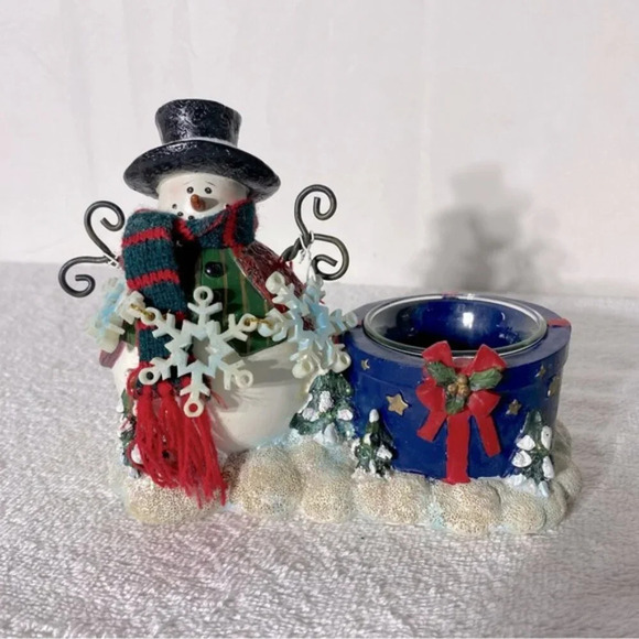 Vintage Christmas Snowman Tea  Light Candle Holder Christmas Festive Decor - Picture 1 of 12
